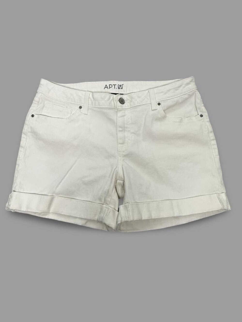 Apt 9 Cuffed Modern Fit Jean Shorts Womens 10 Off White Preppy Stretch Denim